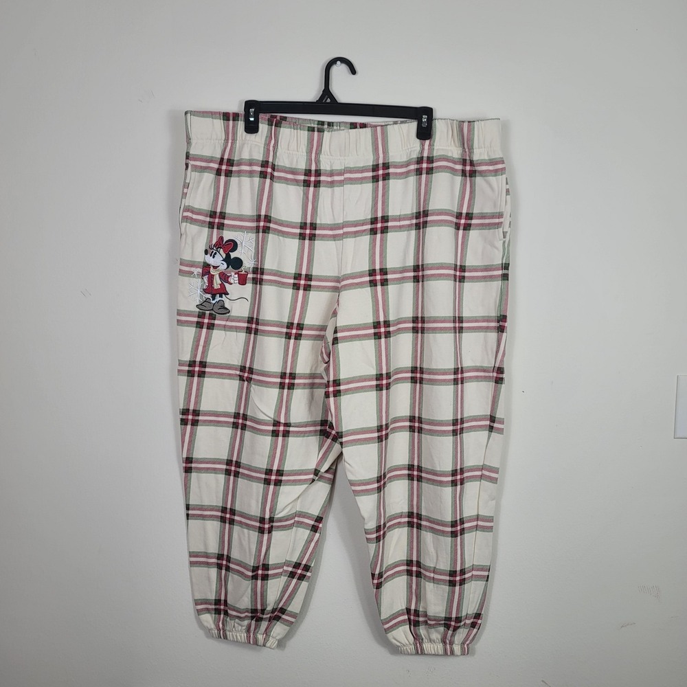 Disney Minnie Mouse Women's 2X Christmas Plaid Holiday Jogger Pajama Pants Cozy